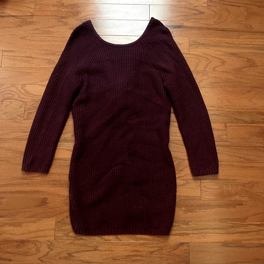 Aerie Maroon High Neck Backless Sweater Dress Size Medium